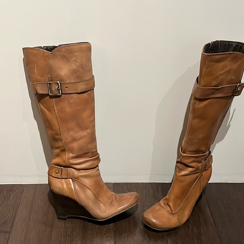 Women’s Call It Spring Women Boots Size 7 tan/brown- below the knee wedge